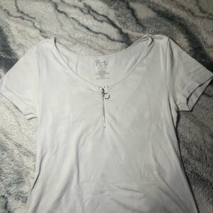 Fct White Short-Sleeve Zip-Neck Ribbed Tee